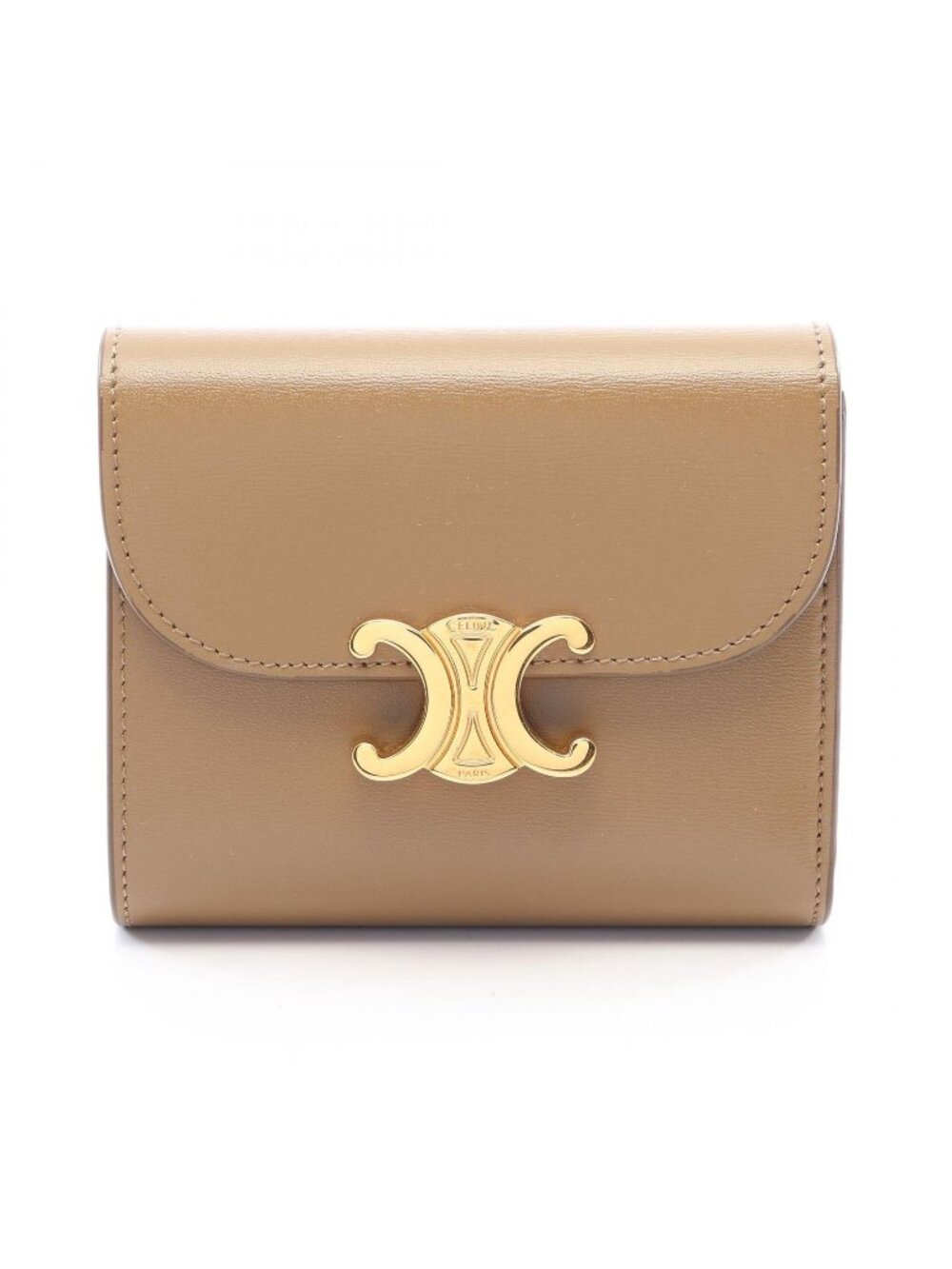 Celine Trifold Wallet Triomphe Small Flap Brown Leather